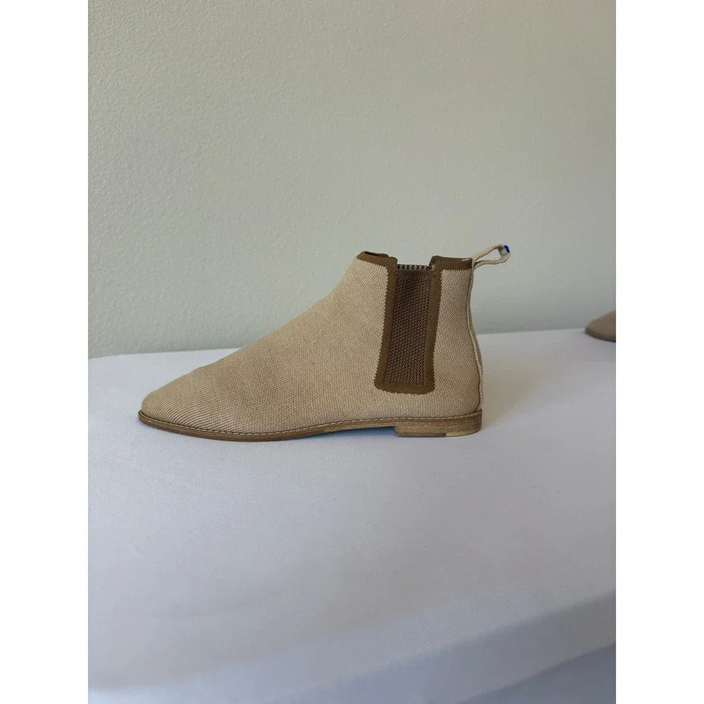 Rothys The Merino Chelsea Tan Knit Ankle Boots Womens 8 Eco Friendly Pull On